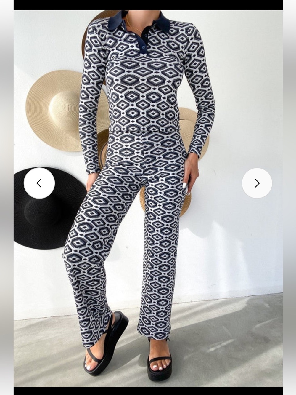 Zara Geometric Print Flare Pullon Pants in Jacquard  Blue/White